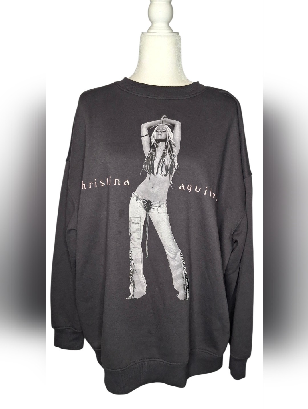 Christina Aguilera Xtina Stripped Oversized Gray Sweatshirt Xl Read